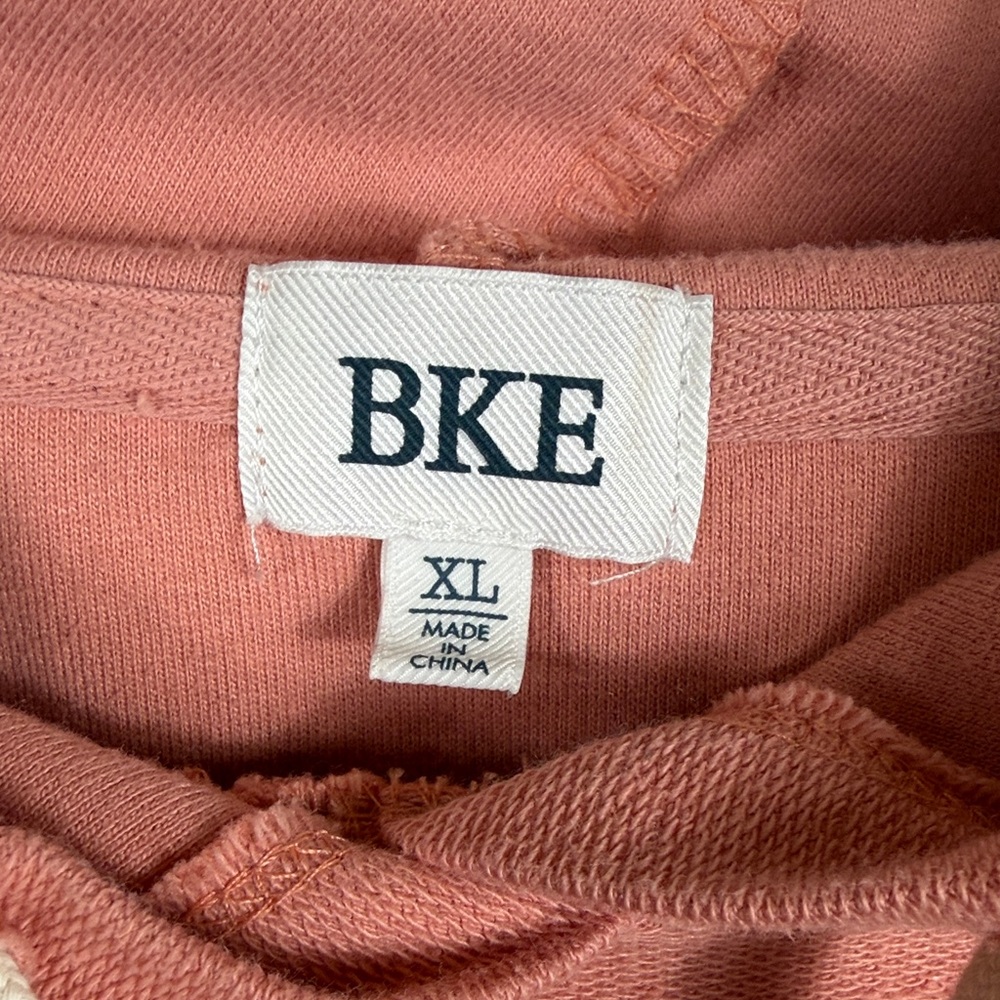BKE Pieced Tonal Hooded Oversized Sweatshirt Dusty Coral. Womens size XL Pocket - Picture 2 of 7